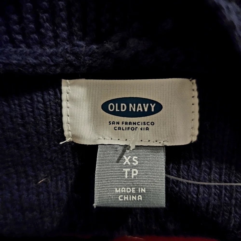 Old Navy Lace Up Front Neckline Blue Sweater Women's XS Textured Knit Stripes